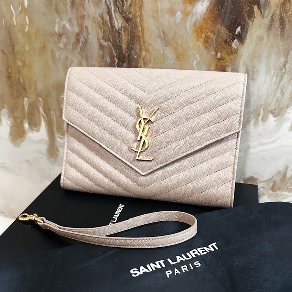 Saint Laurent Cassandre Matelasse Flap Pouch Wristlet - Beige - Picture 4 of 10